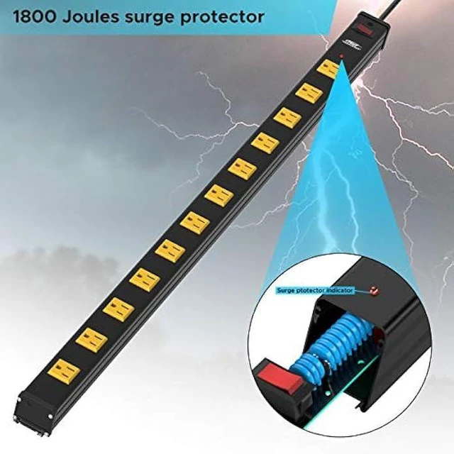 Alt view image 10 of 14 - CRST Heavy Duty Surge Protector Power Strip Wide Spaced 12-Outlet 15 Feet Long Extension Cord with Mounting Brackets 15A Circuit Breaker 1800 Joules