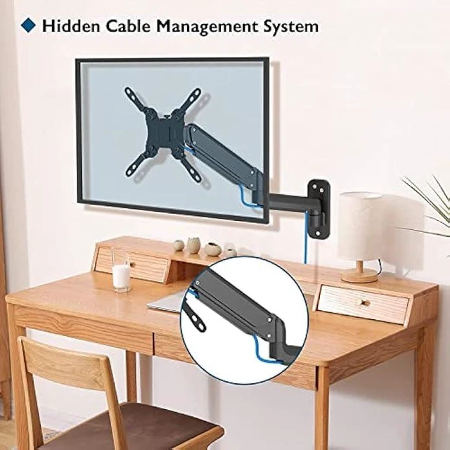 Alt view image 10 of 12 - BONTEC Monitor Wall Mount Bracket for 13 to 42 Inch Screens, Gas Spring Arm Wall Mount, Height Adjustable Articulating Single Arm Wall Stand with VESA Extended Arm Up to 22.2 Inch, Max VESA 200x200