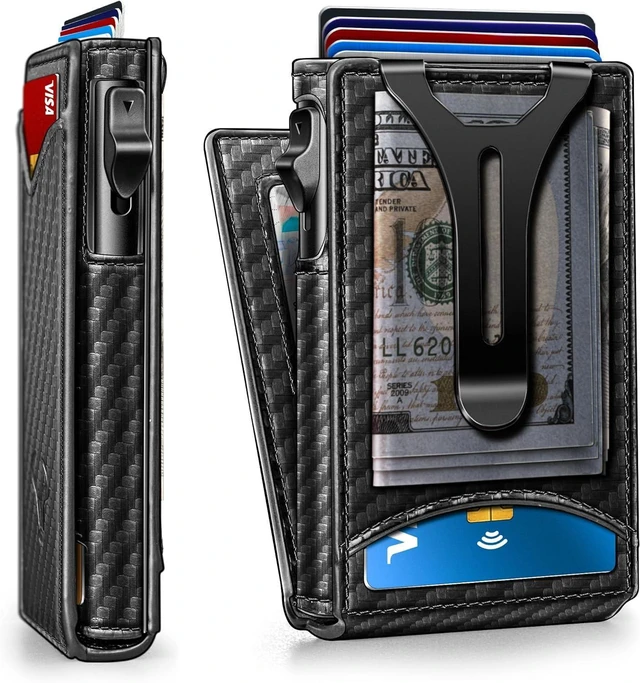 Alt view image 8 of 14 - BULLIANT Men Wallet,Money Clip Wallet Slim For Gift Men 9Cards-Metal Credit Card Case in Magnetic Leather Flip