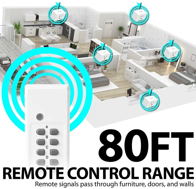 Alt view image 11 of 14 - Fosmon Wireless Remote Control Electrical Outlet Switch (5 Pack + 2 Remotes) -ETL Listed, (15A, 125V 1800W) Remote Light Switch Outlet Plug for Lamp, Lights, Fans, Household Appliances, Expandable