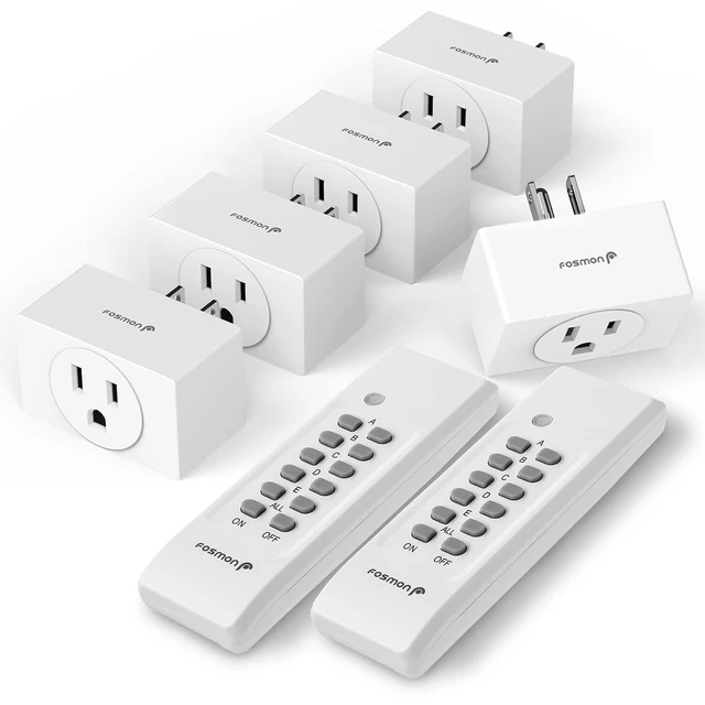 Alt view image 8 of 14 - Fosmon Wireless Remote Control Electrical Outlet Switch (5 Pack + 2 Remotes) -ETL Listed, (15A, 125V 1800W) Remote Light Switch Outlet Plug for Lamp, Lights, Fans, Household Appliances, Expandable