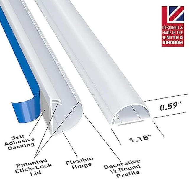 Alt view image 9 of 12 - D-Line 13.12ft Cord Hider Kit, Patented Cable Cover, Hide Wires on Wall, Channel for TV Mount Cords, Raceway Wire Hiders, Paintable, Adhesive, Half Round, 4X 1.18in W x 0.59in H x 39in Lengths, White