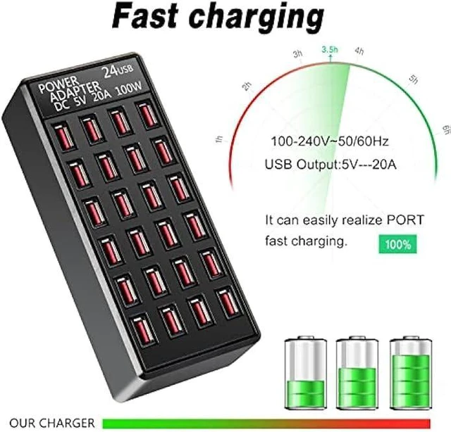 Alt view image 14 of 14 - 100w 24(20A) Port, USB Fast Charging Station,Travel Desktop USB Rapid Charger,Multi Ports Charging Station Organizer Compatible with Smartphones,Tables,and More Devices