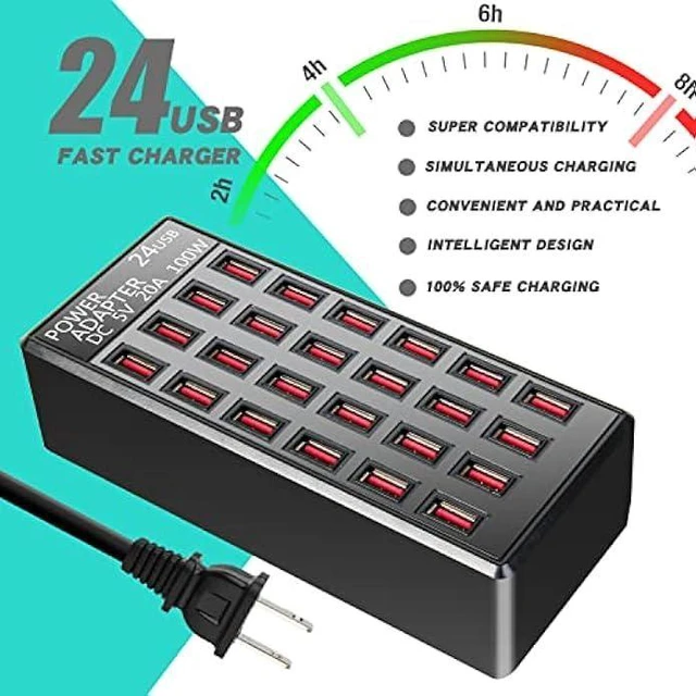 Alt view image 13 of 14 - 100w 24(20A) Port, USB Fast Charging Station,Travel Desktop USB Rapid Charger,Multi Ports Charging Station Organizer Compatible with Smartphones,Tables,and More Devices