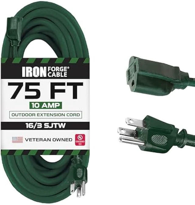 Alt view image 7 of 12 - Iron Forge Cable 75 Foot Outdoor Extension Cord, 16/3 Green 75 Ft Extension Cord Indoor/Outdoor Use, 3 Prong, Weatherproof Jacket Extension Cord, Grea
