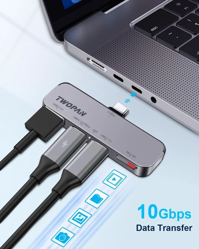 Alt view image 12 of 14 - USB C iPhone Hub for ProRes Video Recording - Ultra-Slim Aluminum USB 3.2, Dual USB-C, Micro SD, and Charging Port Hub for iPhone 15 Pro/Pro Max
