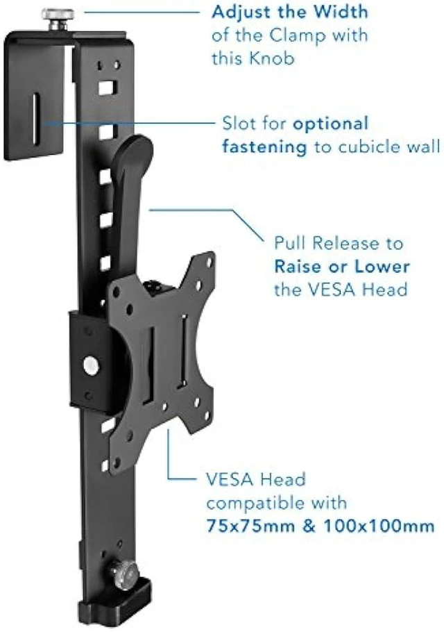 Alt view image 10 of 14 - Mount-It! Cubicle Monitor Mount Hanger Attachment, Hanging Height Adjustable VESA Bracket for a 17 to 32 Screen, Adjustable Hook Supports up to 17.6 lbs, Black (MI-785)