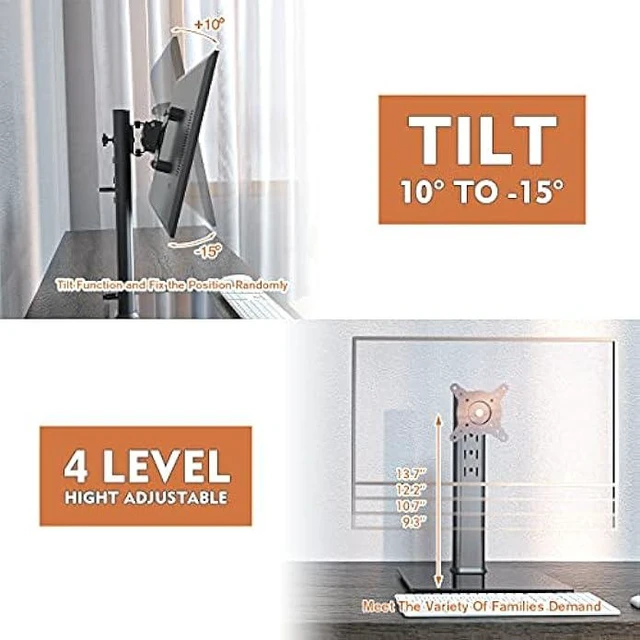 Alt view image 9 of 12 - 2 Pack Single LCD Computer Monitor Free-Standing Desk Stand Riser for 13 inch to 32 inch Screen with Swivel, Height Adjustable, Rotation, Holds One (1) Screen up to 77Lbs(HT05B-201)