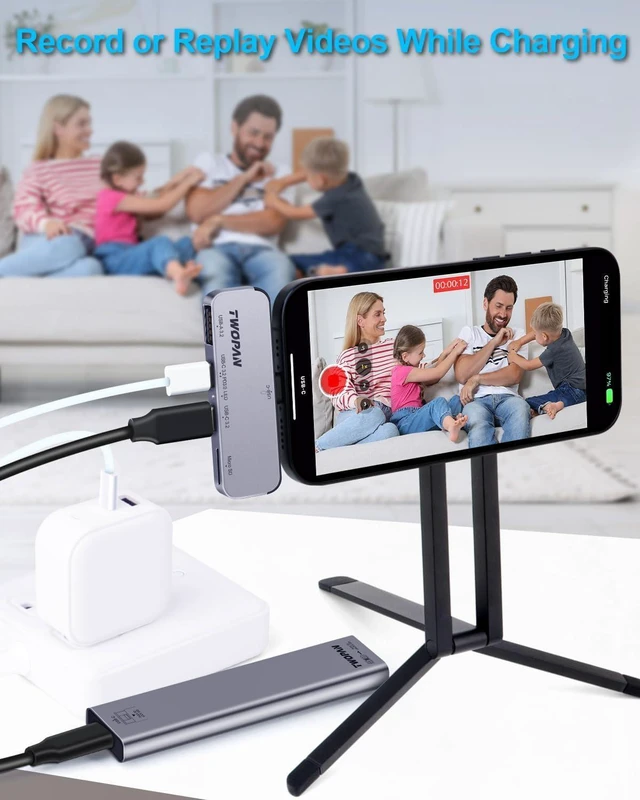 Alt view image 13 of 14 - USB C iPhone Hub for ProRes Video Recording - Ultra-Slim Aluminum USB 3.2, Dual USB-C, Micro SD, and Charging Port Hub for iPhone 15 Pro/Pro Max
