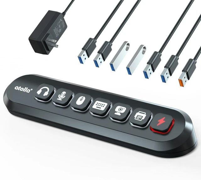 Alt view image 8 of 14 - Powered USB Hub, atolla 7-Port USB 3.0 hub (6 Superspeed Transfer Ports+ 1 Fast Charging Port) with Swappable Illuminated Icon Switch and 12V/3A Power Adapter for Windows, MacOS, ChromeOS, Linux