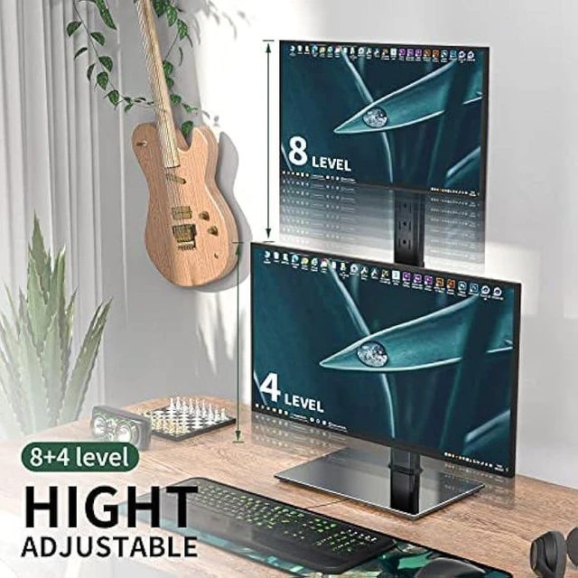 Alt view image 9 of 12 - Dual Monitor Stand - Vertical Stack Screen Free-Standing Desk Mount Arm Riser Fits Two 13 to 34 Inch Computer Monitors with Swivel, Tilt, Height Adjustable, VESA Stand 100 x 100mm, 75 x 75mm AX05TB02