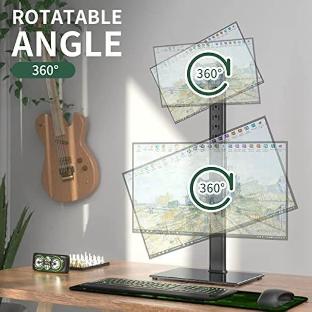 Alt view image 11 of 12 - Dual Monitor Stand - Vertical Stack Screen Free-Standing Desk Mount Arm Riser Fits Two 13 to 34 Inch Computer Monitors with Swivel, Tilt, Height Adjustable, VESA Stand 100 x 100mm, 75 x 75mm AX05TB02