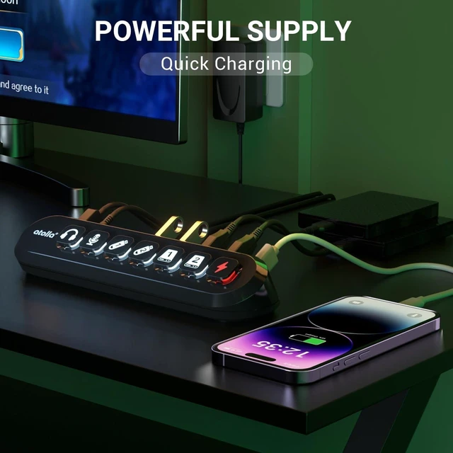Alt view image 12 of 14 - Powered USB Hub, atolla 7-Port USB 3.0 hub (6 Superspeed Transfer Ports+ 1 Fast Charging Port) with Swappable Illuminated Icon Switch and 12V/3A Power Adapter for Windows, MacOS, ChromeOS, Linux