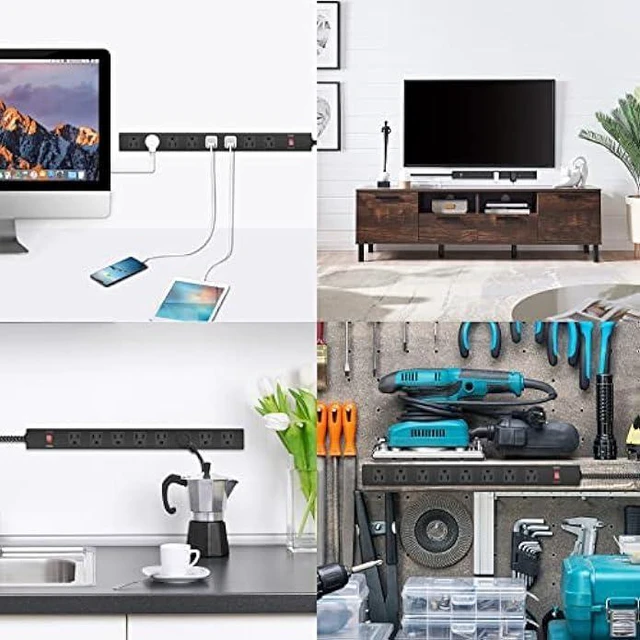 Alt view image 10 of 12 - Metal 8 Outlet Mountable Power Strip with Switch,Wide Spaced Heavy Duty Wall Mount Power Strip Surge Protector 1200J,10FT 14AWG Braided Cord 15A 125V 1875W for Home Office Industrial Garage Commercial