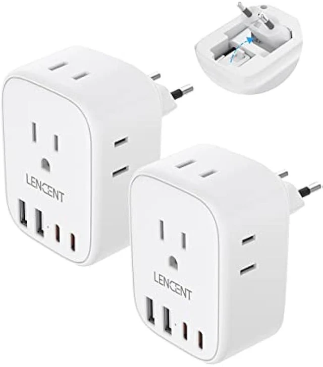 Alt view image 7 of 12 - 2 Pack European Travel Plug Adapter, LENCENT International Type-C Foldable Power Plug with 4 Outlets, USB C Charger Adaptor, US to Most of Europe EU Iceland Spain Italy France Germany, Cruise Approved