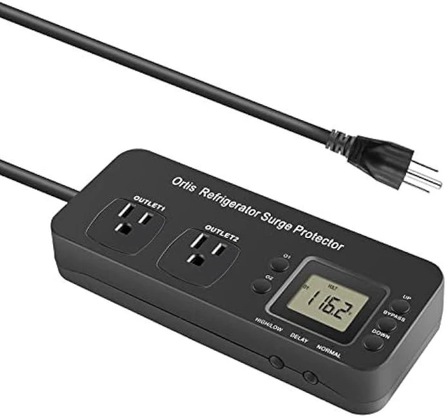 Alt view image 8 of 14 - Refrigerator Surge Protector, Ortis Double Outlet Electronic Surge Protector for Home Appliances with Time Delay & Real-Time Electricity Usage Monitor, Protects All Voltage Abnormalities