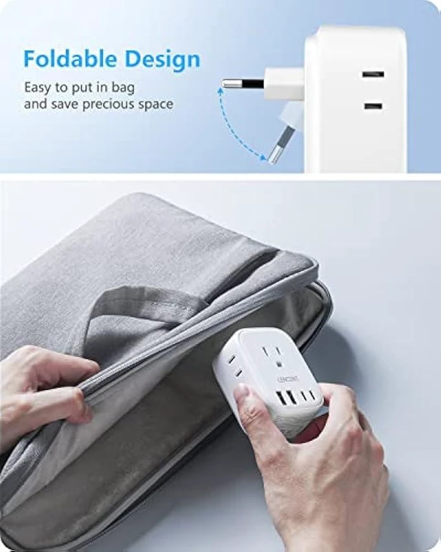 Alt view image 8 of 12 - 2 Pack European Travel Plug Adapter, LENCENT International Type-C Foldable Power Plug with 4 Outlets, USB C Charger Adaptor, US to Most of Europe EU Iceland Spain Italy France Germany, Cruise Approved