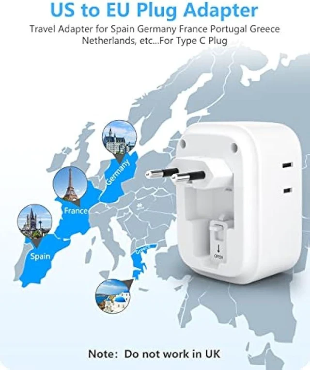 Alt view image 9 of 12 - 2 Pack European Travel Plug Adapter, LENCENT International Type-C Foldable Power Plug with 4 Outlets, USB C Charger Adaptor, US to Most of Europe EU Iceland Spain Italy France Germany, Cruise Approved