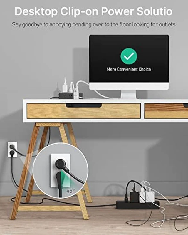 Alt view image 11 of 14 - CCCEI Desk Clamp Power Strip with 9 Outlets, Desktop Edge Mount Surge Protector with USB-A and 45W USB-C Ports, Widely Spaced Desk Outlet Fast Charging Station, 10 FT Flat Plug, Fit 1.6 inch Table.