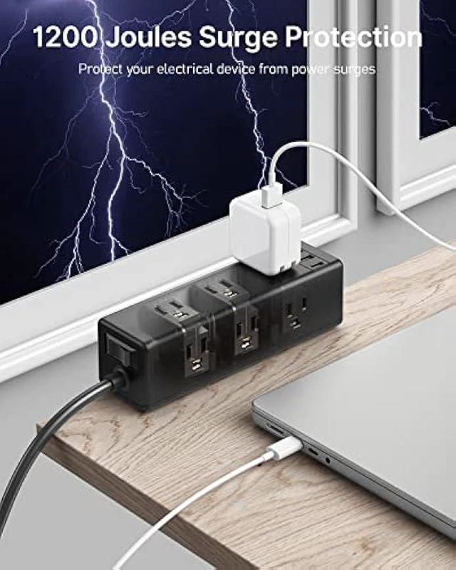 Alt view image 12 of 14 - CCCEI Desk Clamp Power Strip with 9 Outlets, Desktop Edge Mount Surge Protector with USB-A and 45W USB-C Ports, Widely Spaced Desk Outlet Fast Charging Station, 10 FT Flat Plug, Fit 1.6 inch Table.