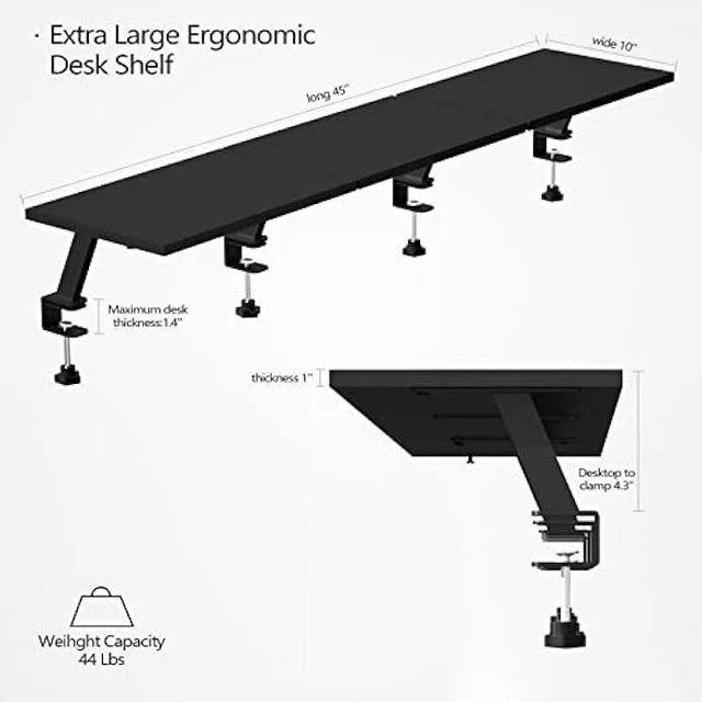 Alt view image 10 of 14 - Extra-Large 45-Inch Wood Clamp On Desk Monitor Shelf with Spacious Storage Space - Fits 60-inch or Dual 32-inch Screens, C-Clamp Design with Rubber Pad, Max Load 44lbs