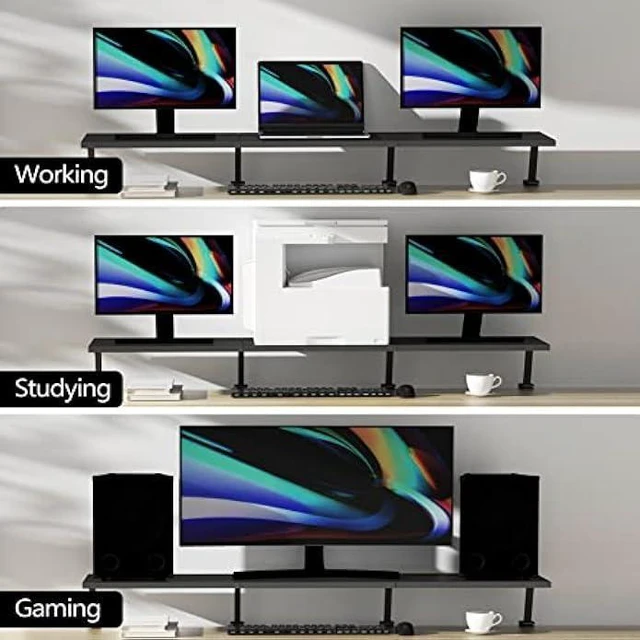 Alt view image 13 of 14 - Extra-Large 45-Inch Wood Clamp On Desk Monitor Shelf with Spacious Storage Space - Fits 60-inch or Dual 32-inch Screens, C-Clamp Design with Rubber Pad, Max Load 44lbs