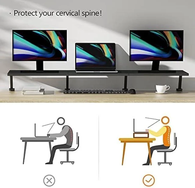 Alt view image 11 of 14 - Extra-Large 45-Inch Wood Clamp On Desk Monitor Shelf with Spacious Storage Space - Fits 60-inch or Dual 32-inch Screens, C-Clamp Design with Rubber Pad, Max Load 44lbs