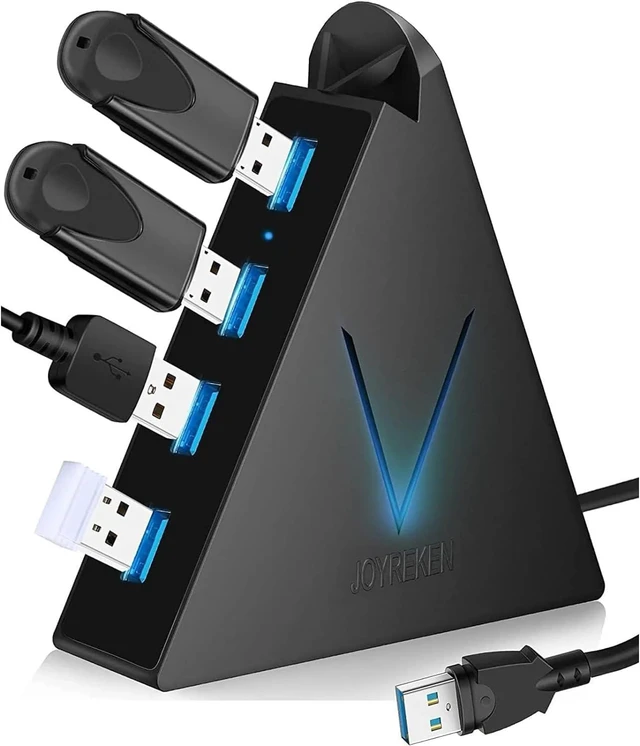 Alt view image 8 of 14 - 4-Port USB 3.0 Hub, FlyingVHUB Vertical Data USB Hub with 2 ft Extended Cable, for Mac, PC, Xbox One, PS4, PS5, iMac, Surface Pro, XPS, Laptop, Desktop, Flash Drive, Mobile HDD