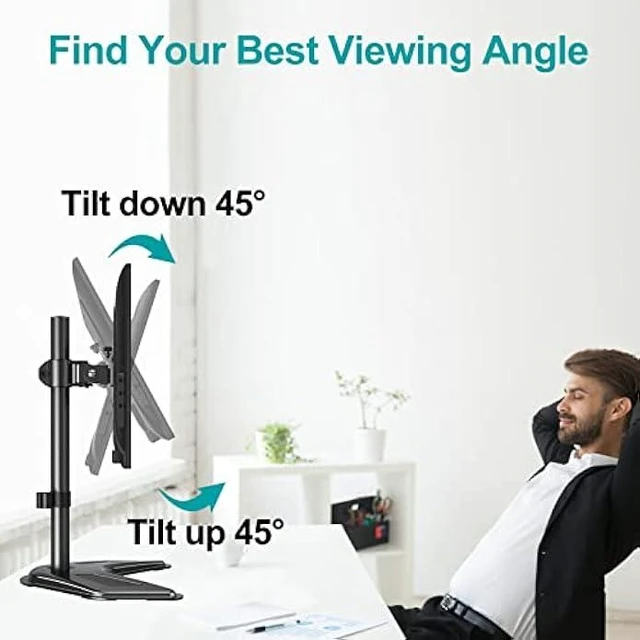 Alt view image 10 of 12 - MOUNT PRO Single Monitor Stands Fits 13-32 inch/17.6 lbs Screen, Free Standing Computer Monitor Mount, Monitor Desk Stand with Adjustable Height/Tilt/Swivel/Rotation, VESA Monitor Stand 75x75 100x100