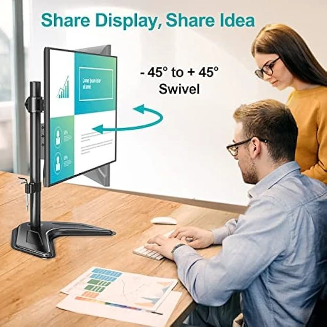 Alt view image 12 of 12 - MOUNT PRO Single Monitor Stands Fits 13-32 inch/17.6 lbs Screen, Free Standing Computer Monitor Mount, Monitor Desk Stand with Adjustable Height/Tilt/Swivel/Rotation, VESA Monitor Stand 75x75 100x100