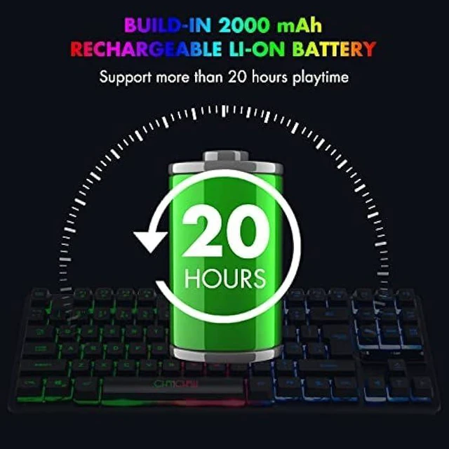 Alt view image 12 of 14 - Gaming Wireless TKL Keyboard Mouse Combo Rechargeable LED Backlit Tenkeyless Compact 87 Keys 6 Button for Computer Laptop PS4 PS5 Switch Compatible with Windows XP/7/8/10 iMac MacBook Xbox one X