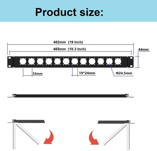Alt view image 7 of 10 - 1U Hinged D-Series 12 Connectors Punch-Out Component Panel for 19 inches Sound, AV, Computer -Equipment Racks- Patch Panel Compatible with XLR, HDMI (1U12D)