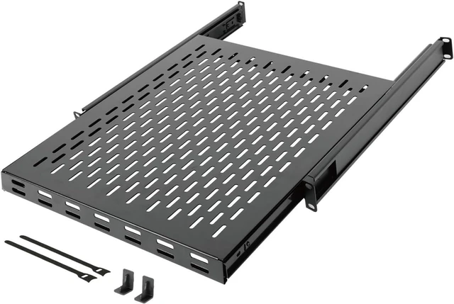 Alt view image 7 of 12 - 1U Sliding Rack Shelf,4-Post Vented Rack Mount Shelf,21.7in Deep with Adjustable Mounting Depth 21.7-35.4in,Supports to 110lbs,for 19 Inch AV/Network Equipment Rack,Unassembled,Black