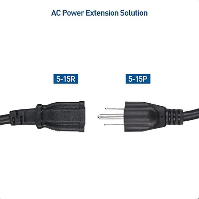 Alt view image 9 of 12 - Cable Matters 2-Pack 14AWG 15A Heavy Duty Power Extension Cord 10 ft with Low Profile Plug in Black, ETL Listed (Low Profile Power Cord Extension / 3 Prong Extension Cords, NEMA 5-15P to 5-15R)