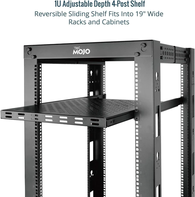 Alt view image 10 of 12 - 1U Sliding Rack Shelf,4-Post Vented Rack Mount Shelf,21.7in Deep with Adjustable Mounting Depth 21.7-35.4in,Supports to 110lbs,for 19 Inch AV/Network Equipment Rack,Unassembled,Black