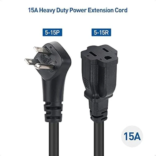 Alt view image 8 of 12 - Cable Matters 2-Pack 14AWG 15A Heavy Duty Power Extension Cord 10 ft with Low Profile Plug in Black, ETL Listed (Low Profile Power Cord Extension / 3 Prong Extension Cords, NEMA 5-15P to 5-15R)