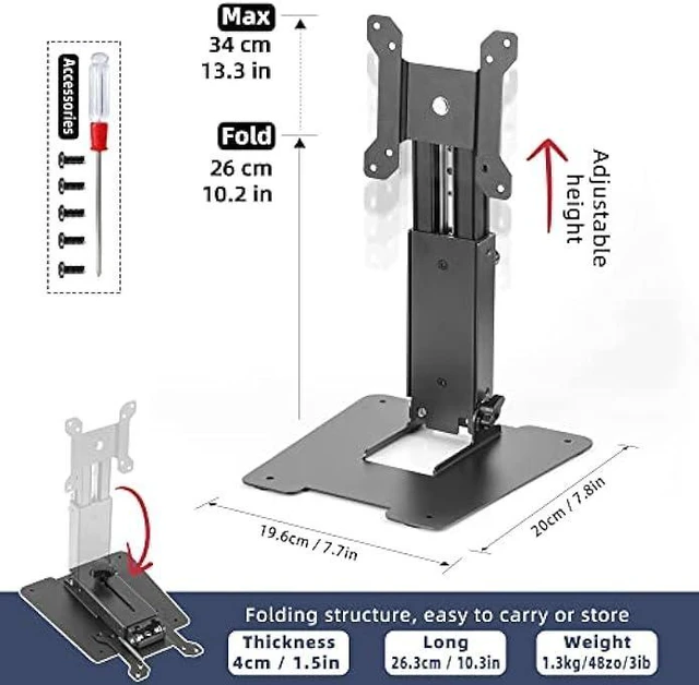 Alt view image 8 of 12 - Wearson Folding Monitor Stand - Height Adjustable Vesa Monitor Stand, Tilt, Rotation Free Standing Low Profile Desk Mount for Single Monitor up to 28 inch Screens Upgrade WS-03T