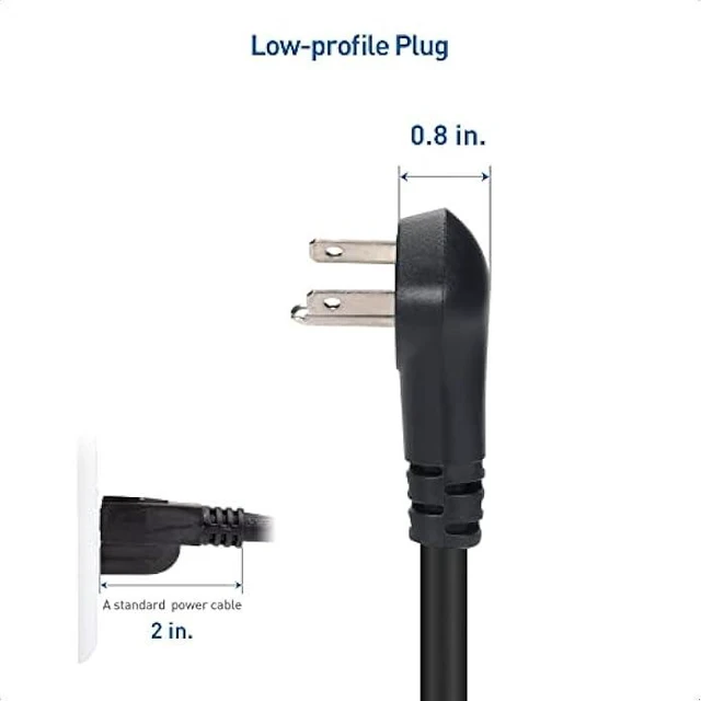 Alt view image 11 of 12 - Cable Matters 2-Pack 14AWG 15A Heavy Duty Power Extension Cord 10 ft with Low Profile Plug in Black, ETL Listed (Low Profile Power Cord Extension / 3 Prong Extension Cords, NEMA 5-15P to 5-15R)