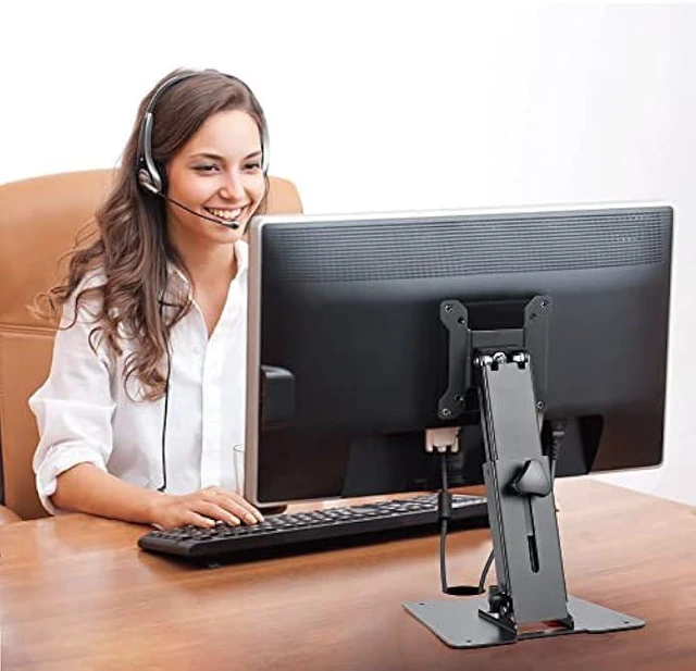 Alt view image 11 of 12 - Wearson Folding Monitor Stand - Height Adjustable Vesa Monitor Stand, Tilt, Rotation Free Standing Low Profile Desk Mount for Single Monitor up to 28 inch Screens Upgrade WS-03T