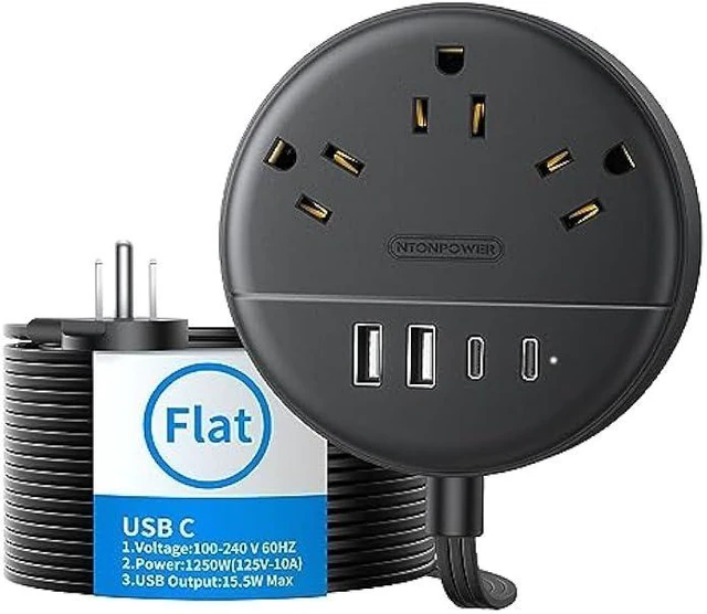 Alt view image 7 of 12 - NTONPOWER Flat Extension Cord 15 Ft Power Strip Flat Plug Extension Cord with Multiple Outlets 0.11in Flat Cord USB Power Strip with 3AC Outlet & 2 USB C+2USB A Cruise Approved & Compatible Rug