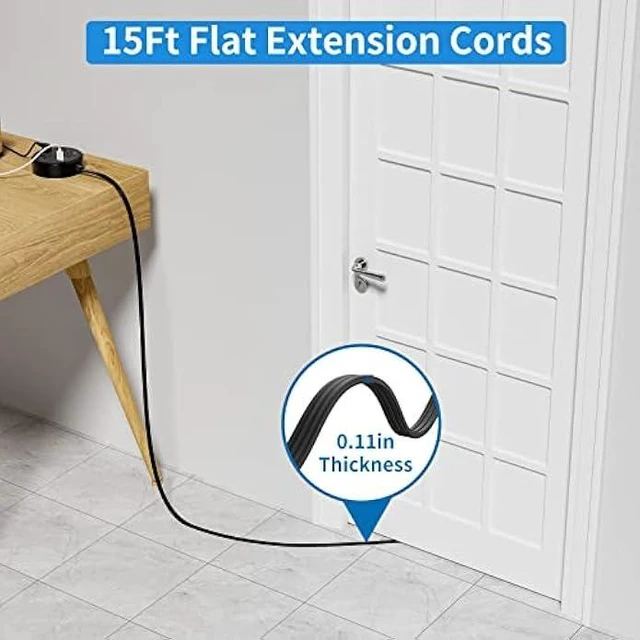 Alt view image 12 of 12 - NTONPOWER Flat Extension Cord 15 Ft Power Strip Flat Plug Extension Cord with Multiple Outlets 0.11in Flat Cord USB Power Strip with 3AC Outlet & 2 USB C+2USB A Cruise Approved & Compatible Rug
