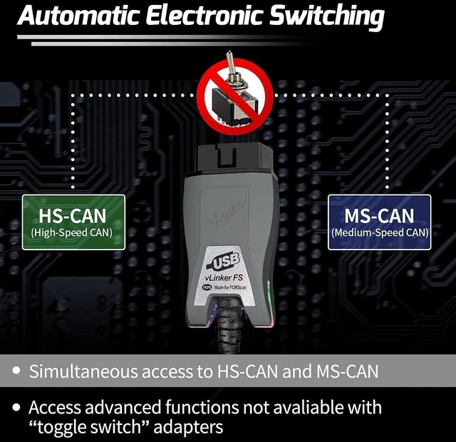 Alt view image 7 of 10 - Vgate vLinker FS OBD2 USB Adapter for FORS-can HS/MS-CAN Auto Switch (160cm)