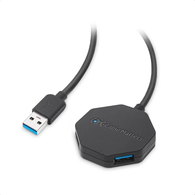 Alt view image 14 of 14 - Cable Matters Ultra Mini 4 Port USB Hub with Long 4 ft Extension Cable Tail (USB 3.0 Hub, USB Extension Hub, USB Hub Long Cord, USB Extension Cable Multiple Port) in Black