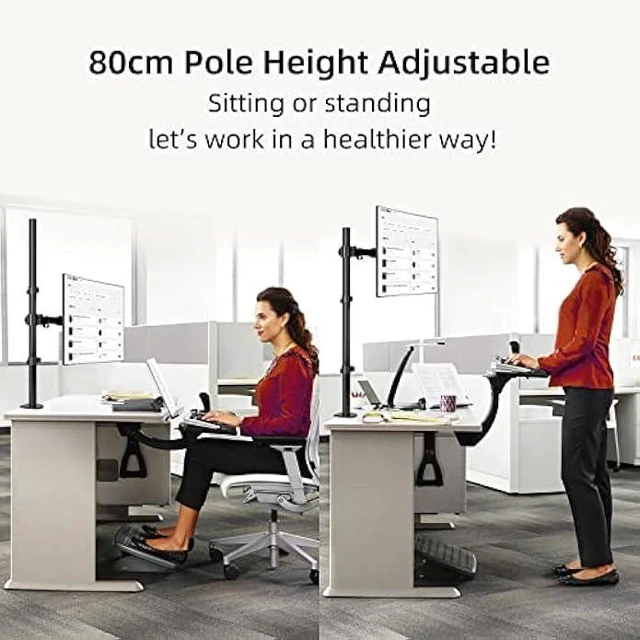 Alt view image 9 of 12 - Suptek Single LED LCD Monitor Stand up Desk Mount for 1 / One Screen up to 27 inch Extra Tall 31.5 inch Pole Heavy Duty Fully Adjustable Stand (MD6821)