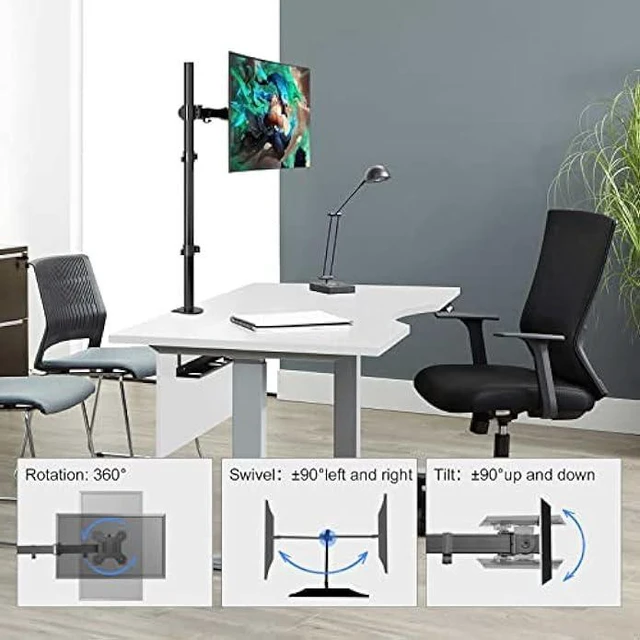 Alt view image 10 of 12 - Suptek Single LED LCD Monitor Stand up Desk Mount for 1 / One Screen up to 27 inch Extra Tall 31.5 inch Pole Heavy Duty Fully Adjustable Stand (MD6821)