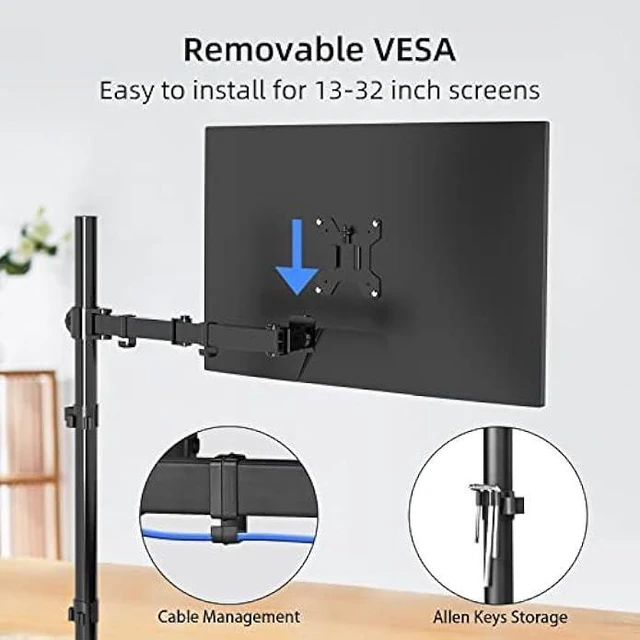 Alt view image 11 of 12 - Suptek Single LED LCD Monitor Stand up Desk Mount for 1 / One Screen up to 27 inch Extra Tall 31.5 inch Pole Heavy Duty Fully Adjustable Stand (MD6821)