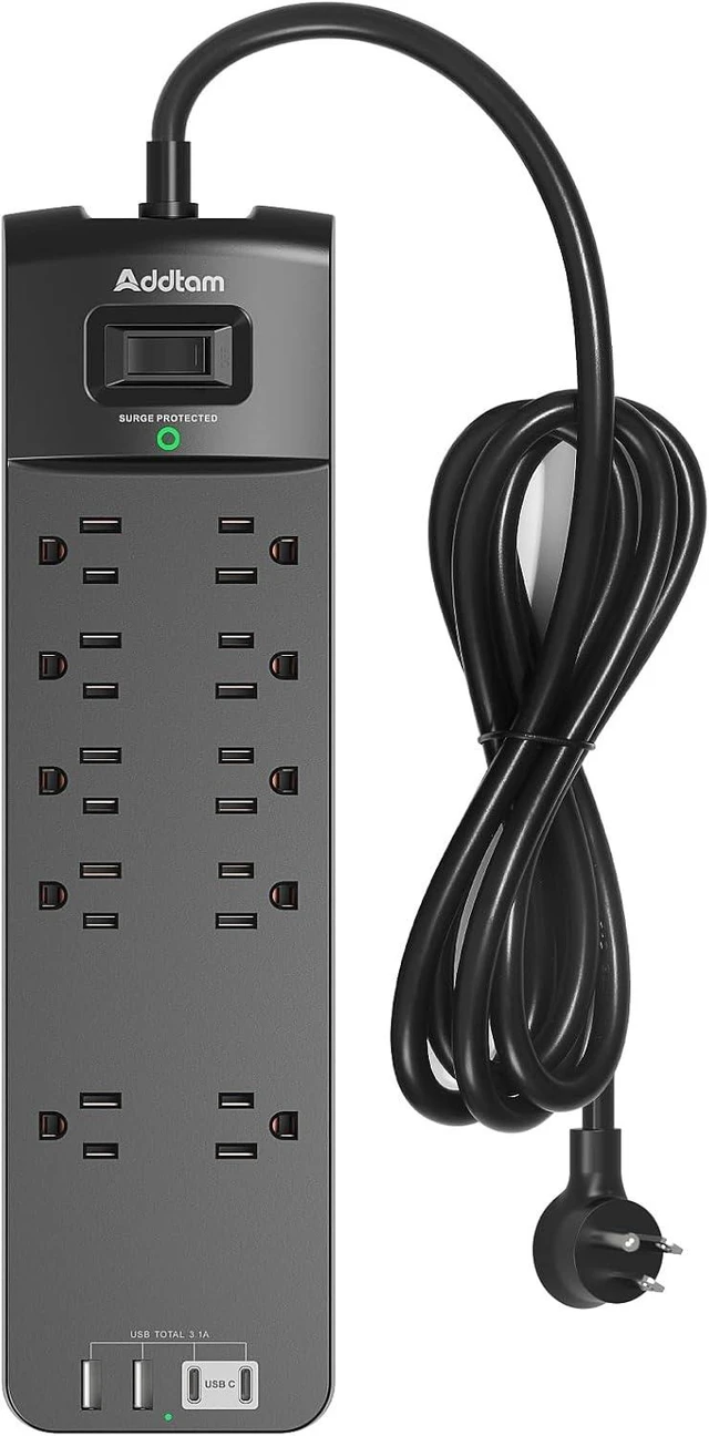 Alt view image 8 of 14 - Power Strip - Addtam Surge Protector with 10 Outlets and 4 USB Ports, 6 Feet Extension Cord with Flat Plug, 2700 Joules, ETL Listed, Black