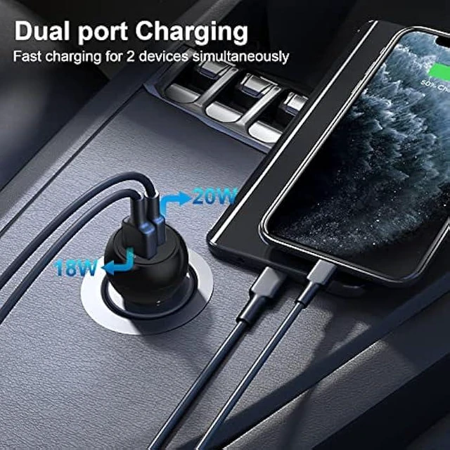Alt view image 9 of 12 - USB C Car Charger Adapter, 12V Car Charger Multi Port, 38W 2 Port Car Charger, PD 20W& QC 18W Cigarette Lighter Adapter, USB C Car Plug Fast Charging iPhone 14/13/12, iPad Air/Pro, S20/S10, Note 21/20