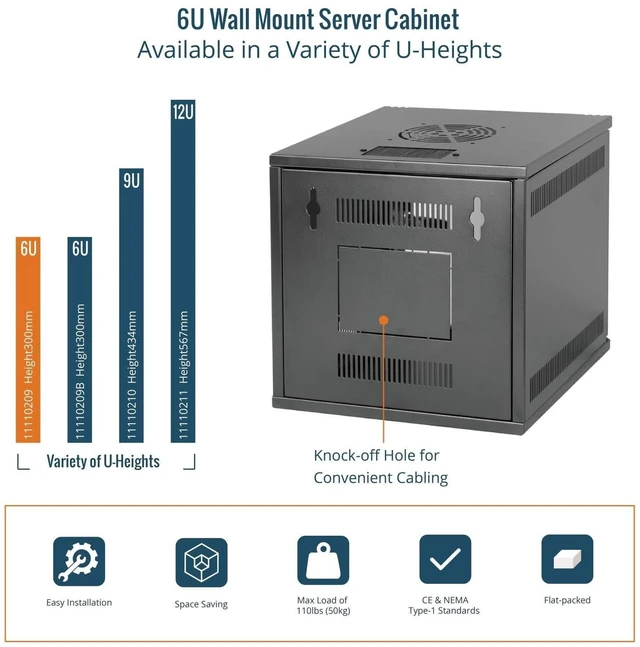 Alt view image 10 of 10 - Tecmojo 6U 10 inch Rack, Wall Mount Network Cabinet Set,12.3W x 13D x 11.8H- Load Capacity 110Lbs(50 kg),Black 10" Wall Housing Server Rack Set