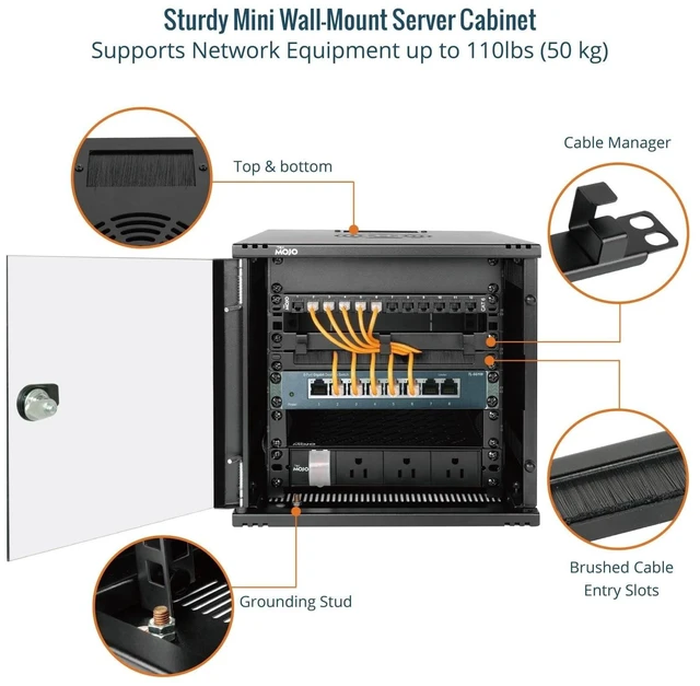 Alt view image 9 of 10 - Tecmojo 6U 10 inch Rack, Wall Mount Network Cabinet Set,12.3W x 13D x 11.8H- Load Capacity 110Lbs(50 kg),Black 10" Wall Housing Server Rack Set